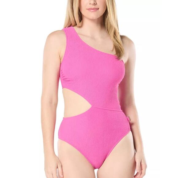 MICHAEL Michael Kors Women's One-Shoulder Side-Cutout Swimsuit Size 12 Pink NWT - Picture 1 of 7